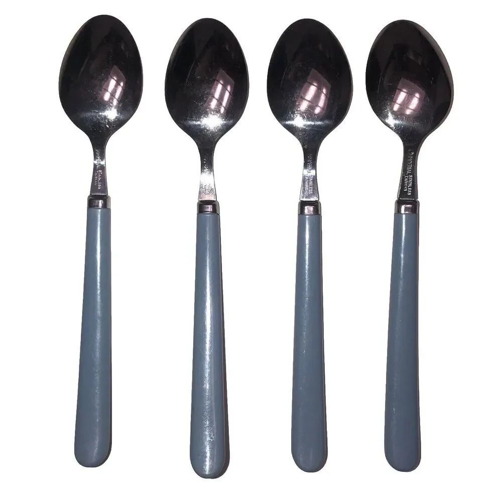 Vintage Teaspoons Light Blue‎ Imperial Stainless Flatware Taiwan  Lot Of 4